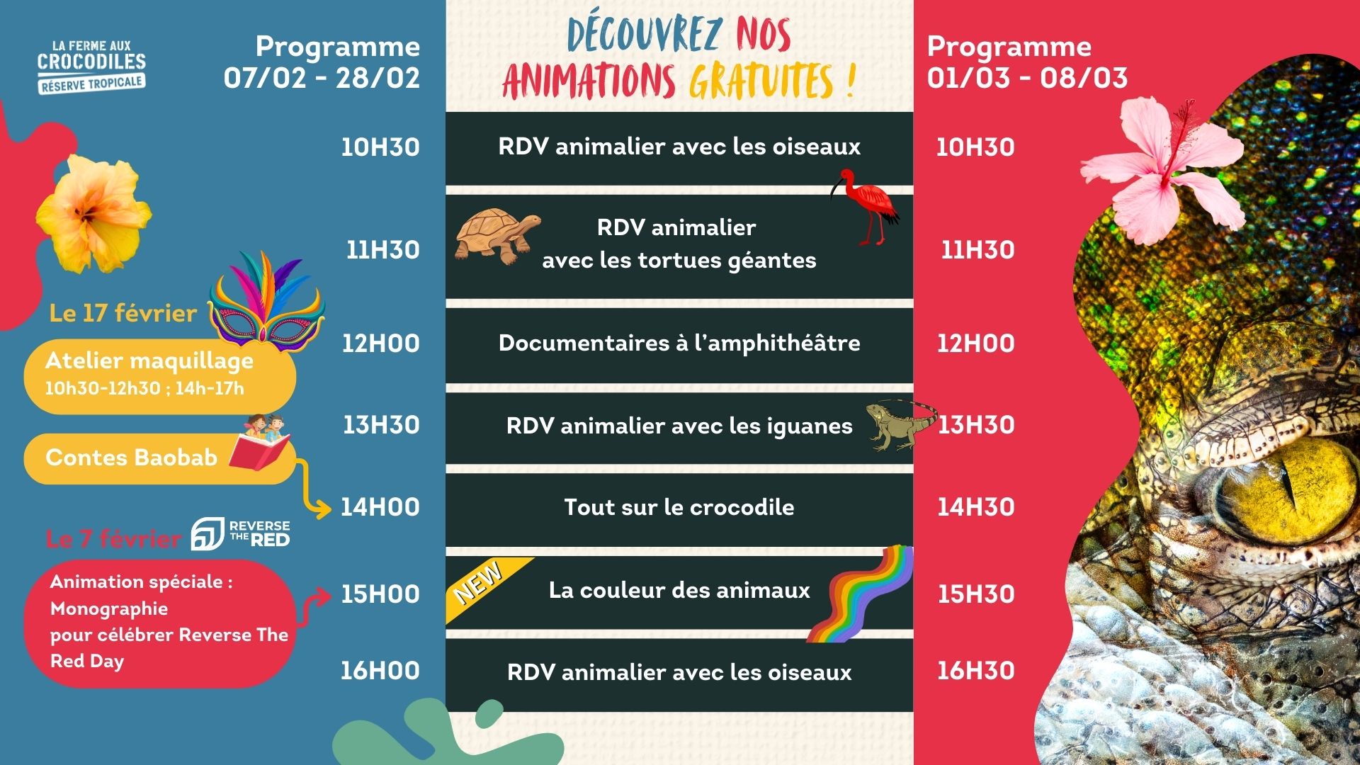 Programme vacances d'hiver. La Ferme aux Crocodiles - Réserve Tropicale à Pierrelatte