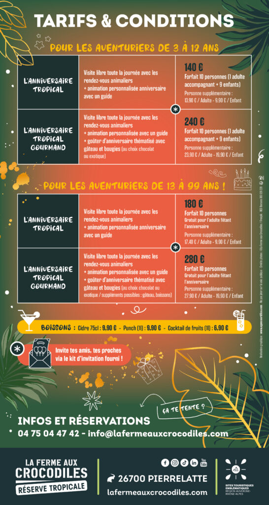 Plaquette anniversaire enfants adultes La Ferme aux Crocodiles - Réserve Tropicale